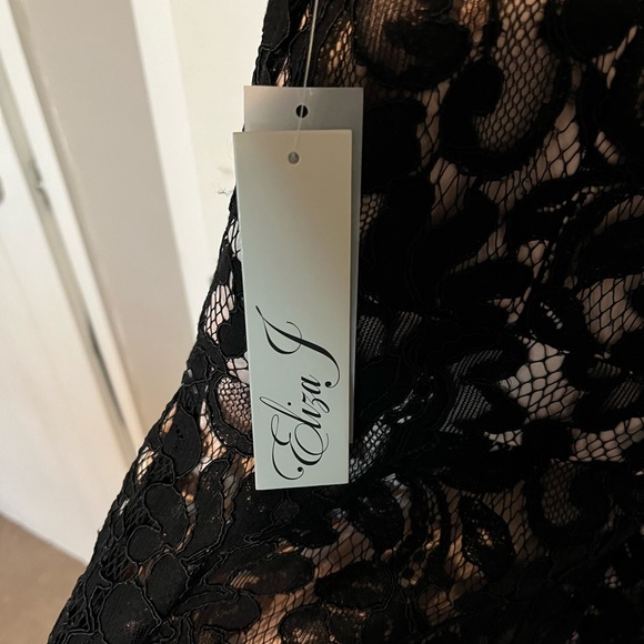 New With Tags - Eliza J Black Lace A-Line Dress with Puff Sleeves - Picture 9 of 11